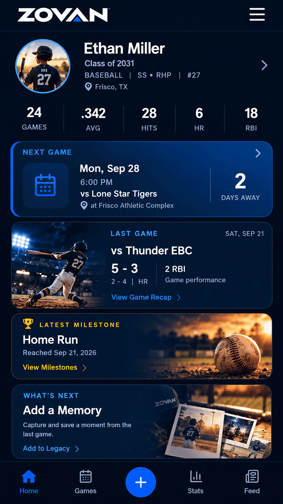 ZOVAN athlete dashboard